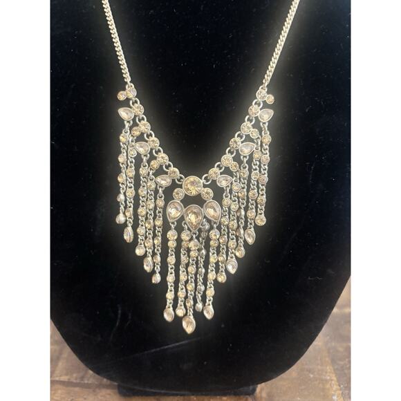 Givenchy Gold Tone & Crystal Waterfall Necklace - 21" Adjustable - Picture 3 of 16